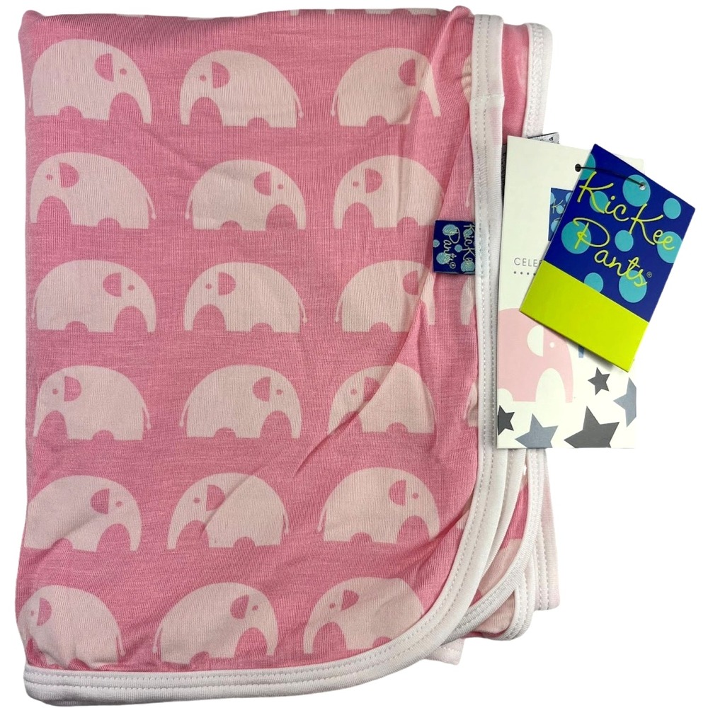 KicKee Pants Pink Bamboo‎ Lotus Elephant Baby Swaddle Blanket Girl Soft Security